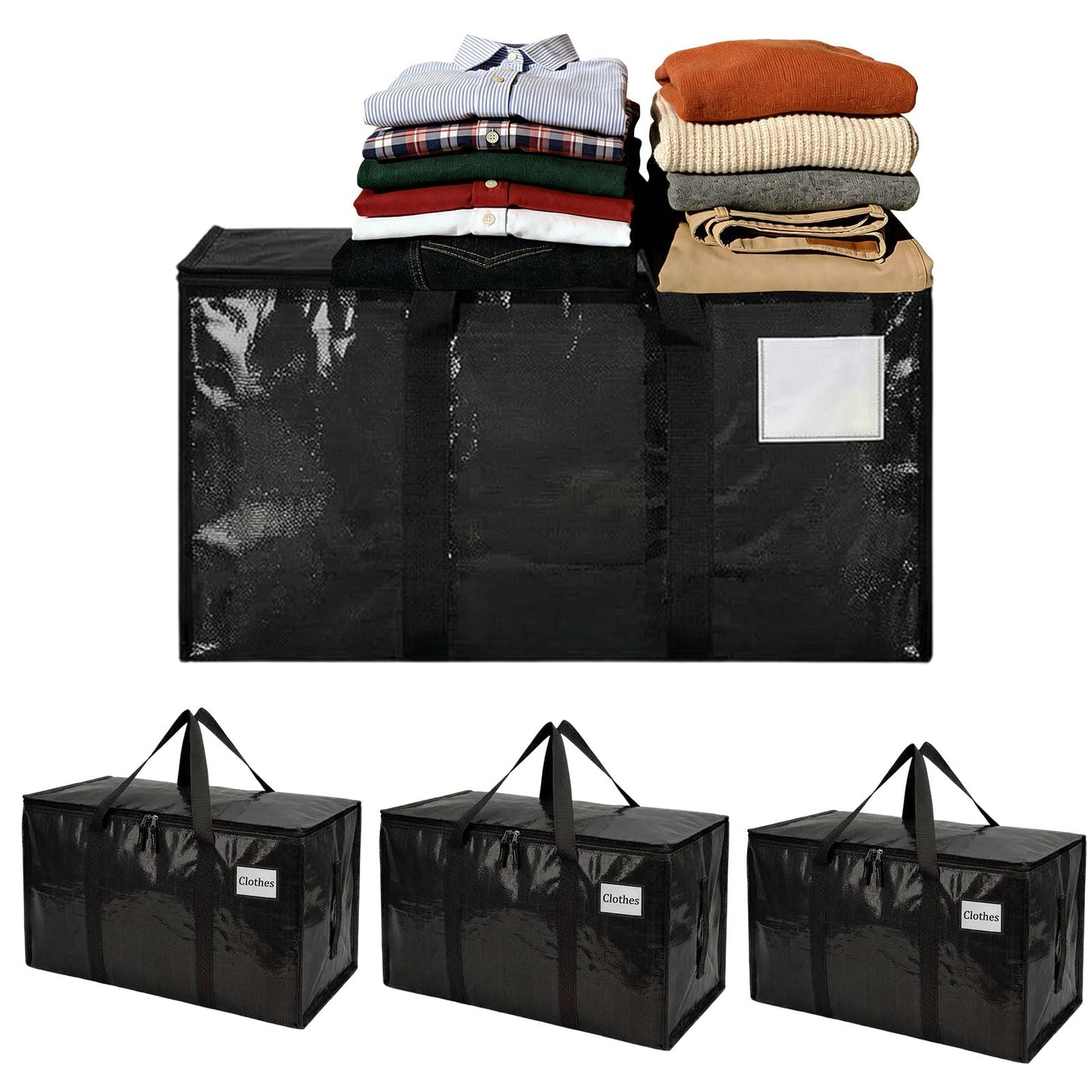 4-Pack 90L Heavy Duty Extra Large Storage Bags - Thicker Waterproof with Zips, Heavy-Duty Moving Bags for Clothing, Bedding, Travel, Camping