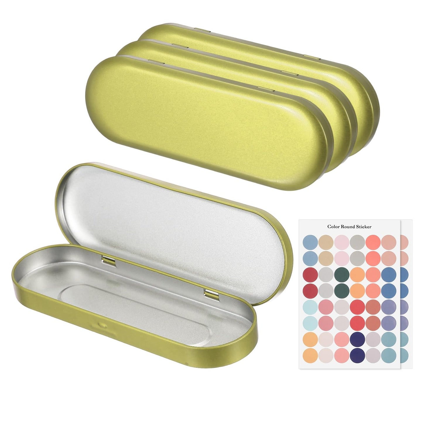 sourcing map 4Pcs Metal Tin Box Container, 6.9x2.4x0.7 Oval Empty Hinged Lid Box with Self Adhesive Colored Sticker
