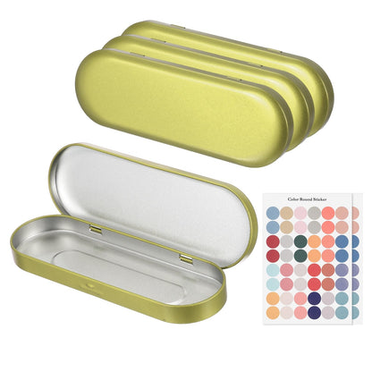 sourcing map 4Pcs Metal Tin Box Container, 6.9x2.4x0.7 Oval Empty Hinged Lid Box with Self Adhesive Colored Sticker