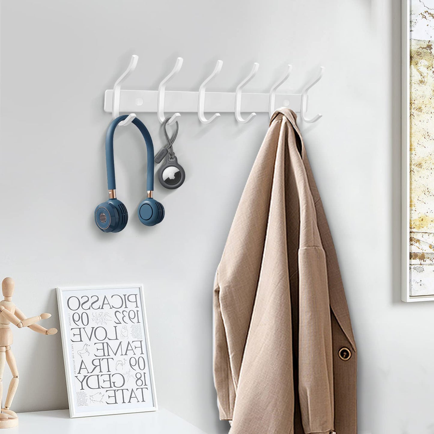 MEIJO Coat Hooks Wall Mounted, Coat Rack Wall Mounted Stainless Steel with 6 Hooks Heavy Duty Coat Hooks for Door, Bedroom, Bathroom, Kitchen