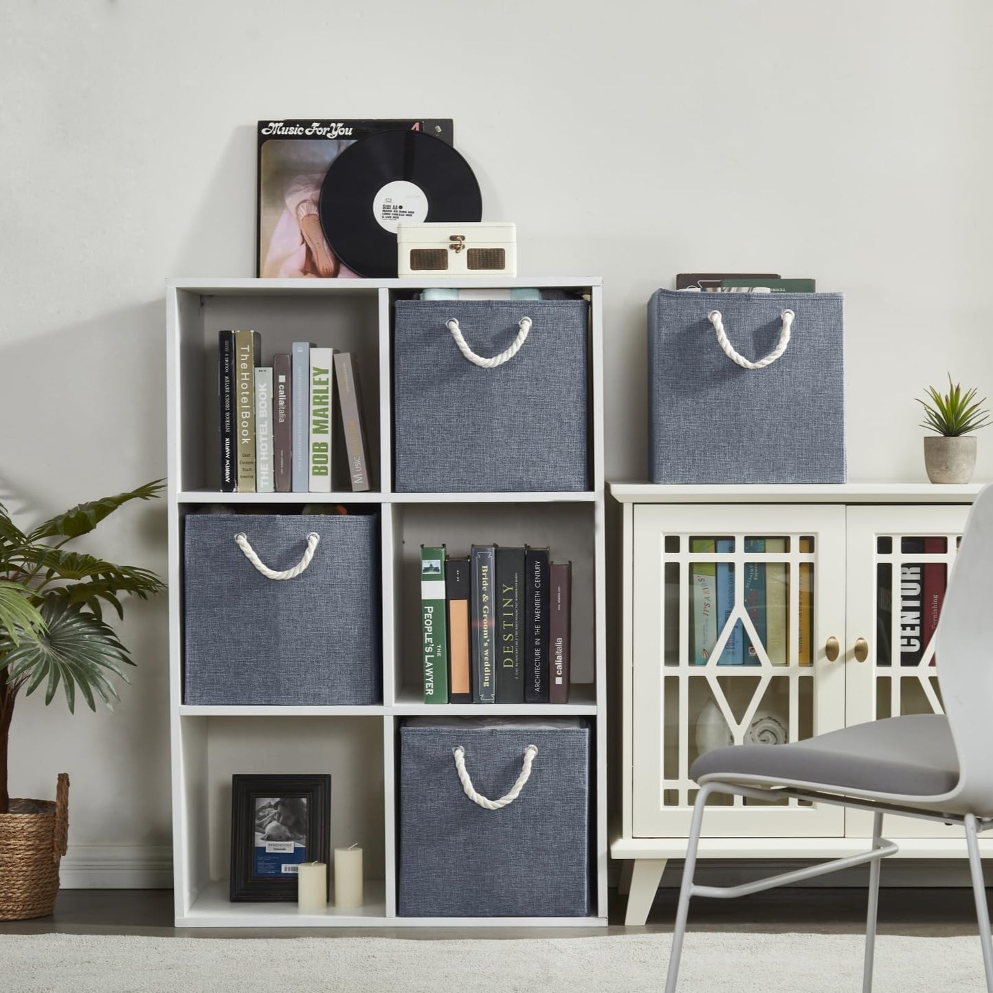 Mangata 4 Pack Storage Cubes for Shelves, Fabric Storage Boxes with Cotton Rope Handles Home Organization