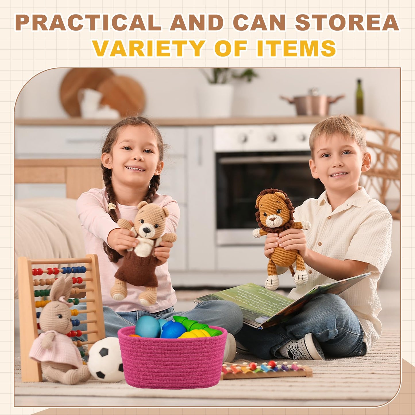 sourcing map Small Woven Basket, 21x15x12 cm Rectangular Rope Basket Decorative Gift Chest Box Cute Mini Woven Storage for Organizing Shelf Storage