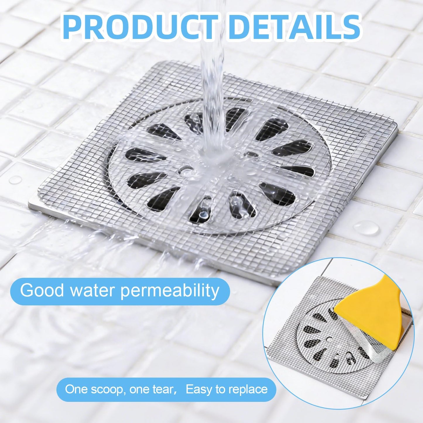 Disposable Hair Stopper for Shower Drain, 60Pcs Bathroom Sink Drain Strainer Hair Catcher Protector Flat