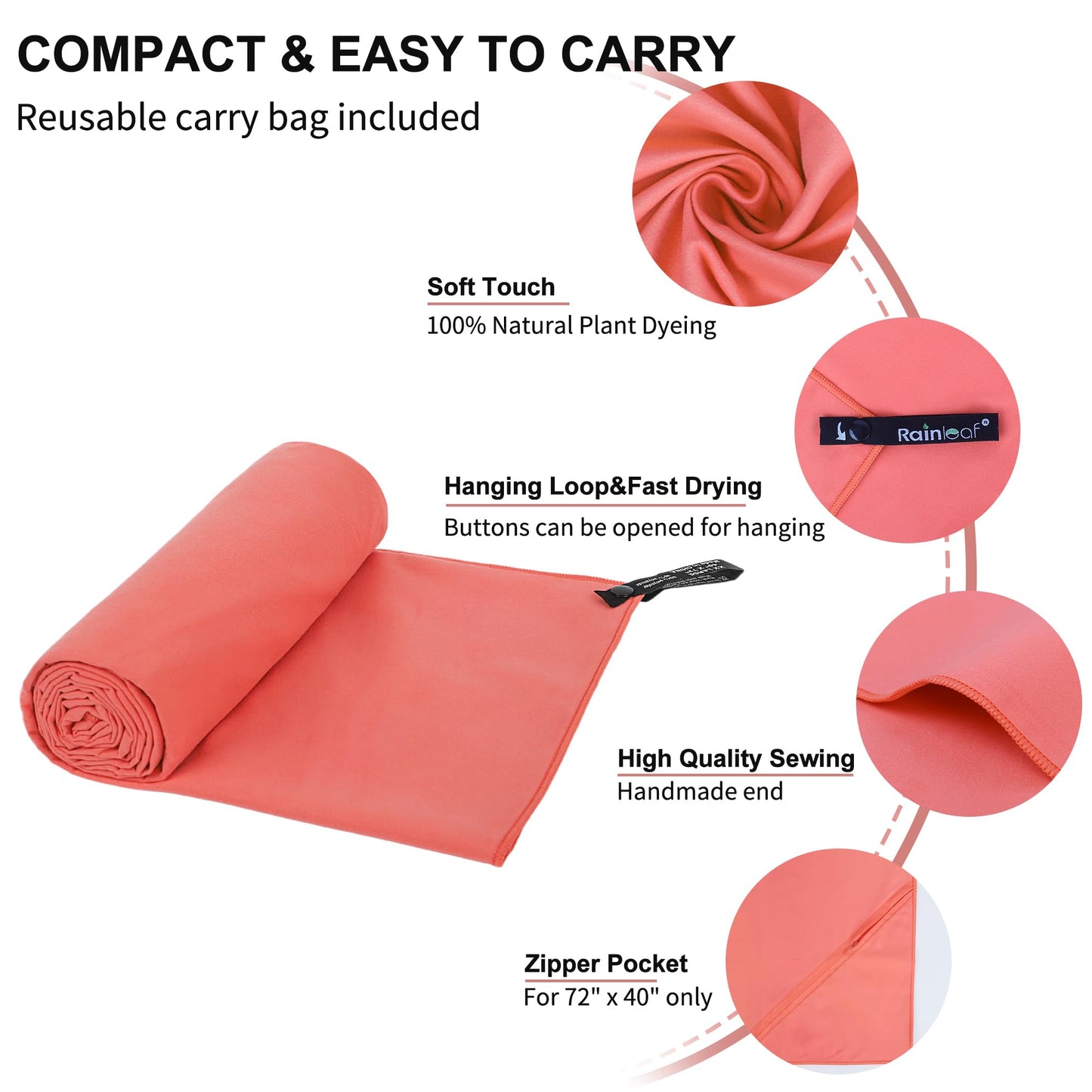 Rainleaf Microfiber Towel Quick Dry Camping & Travel & Gym Towel. Compact