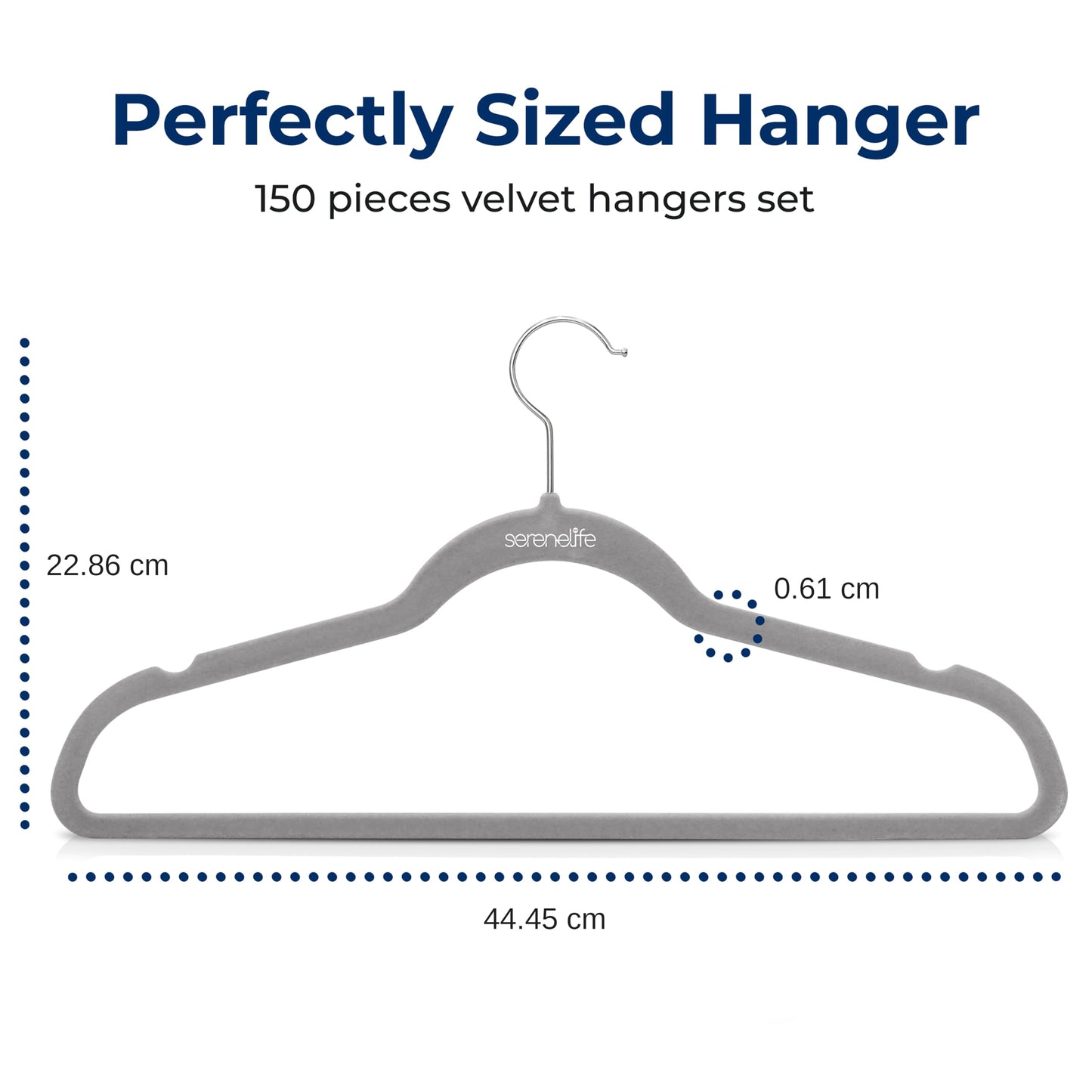 SereneLife Velvet Hangers, Gray, 150-Pack - Non-Slip Adult Coat Hangers