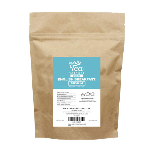 The Tea Masters Prism Teabags - 50 Pcs Premium English Breakfast Decaf Tea Bags - 100% Richly Flavoured Black Tea Leaves - English Breakfast Tea Bags