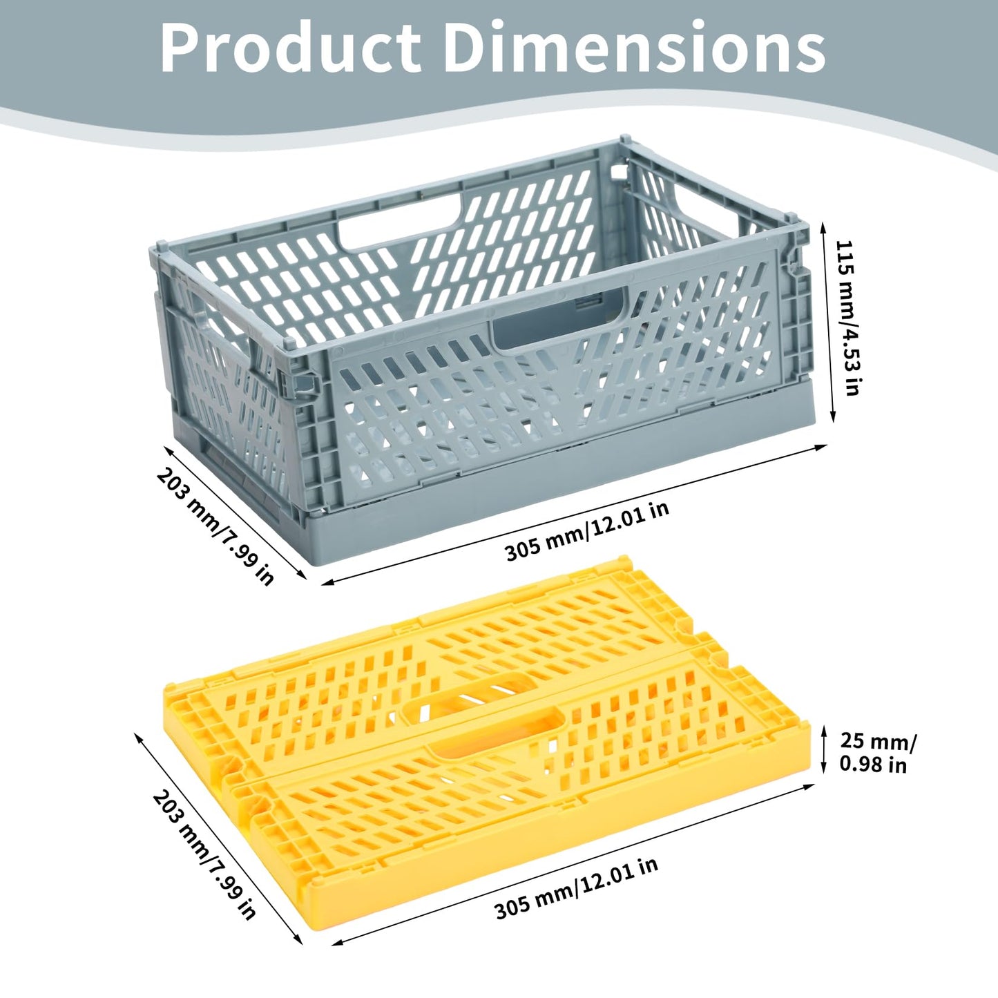 PIANKEKE 2 Pcs Collapsible Storage Box, Plastic Stackable Folding Storage CratesStorage Baskets
