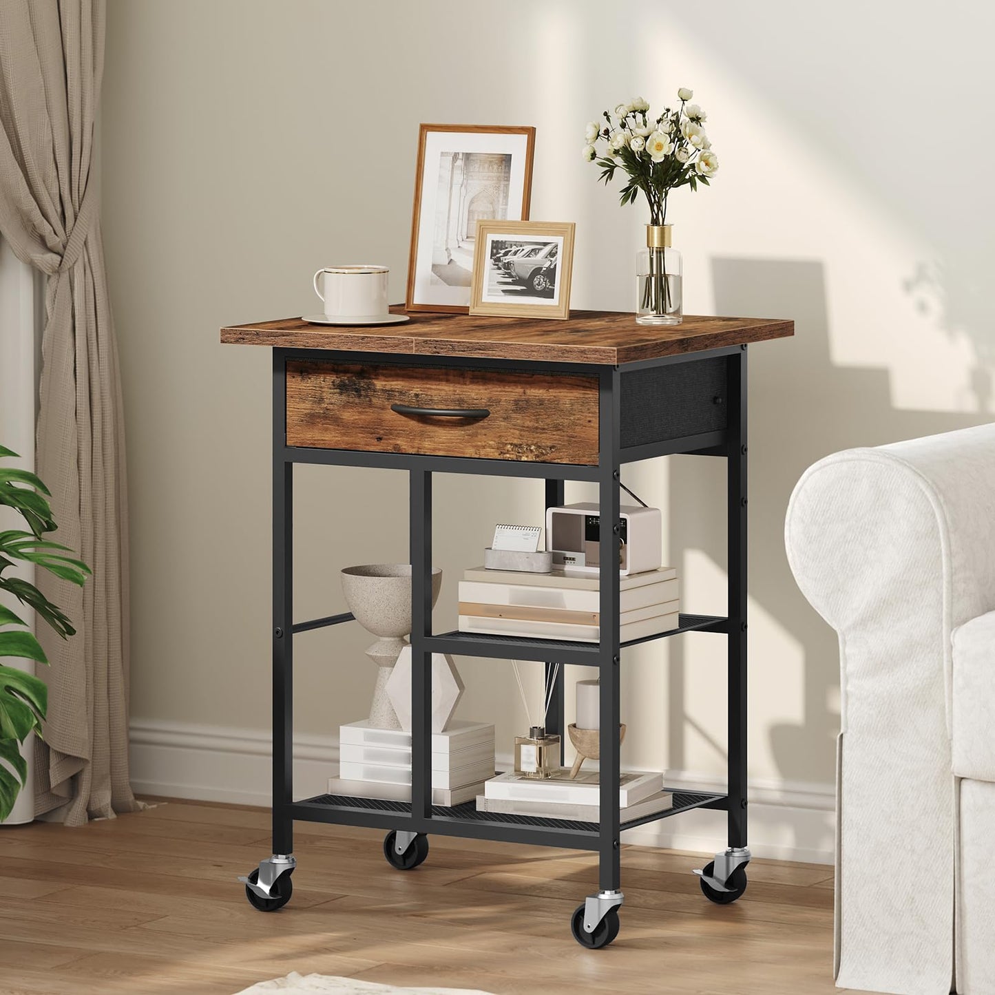 MAHANCRIS Printer Stand, Printer Table, Printer Cart with Fabric Drawer