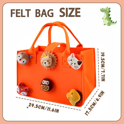 HUANYO Felt Storage Bag for Kids, 30x20x18 cm Colourful Toy Organiser with Handles, DIY Gift Bag for Holidays, Birthday, Christmas Presents orange