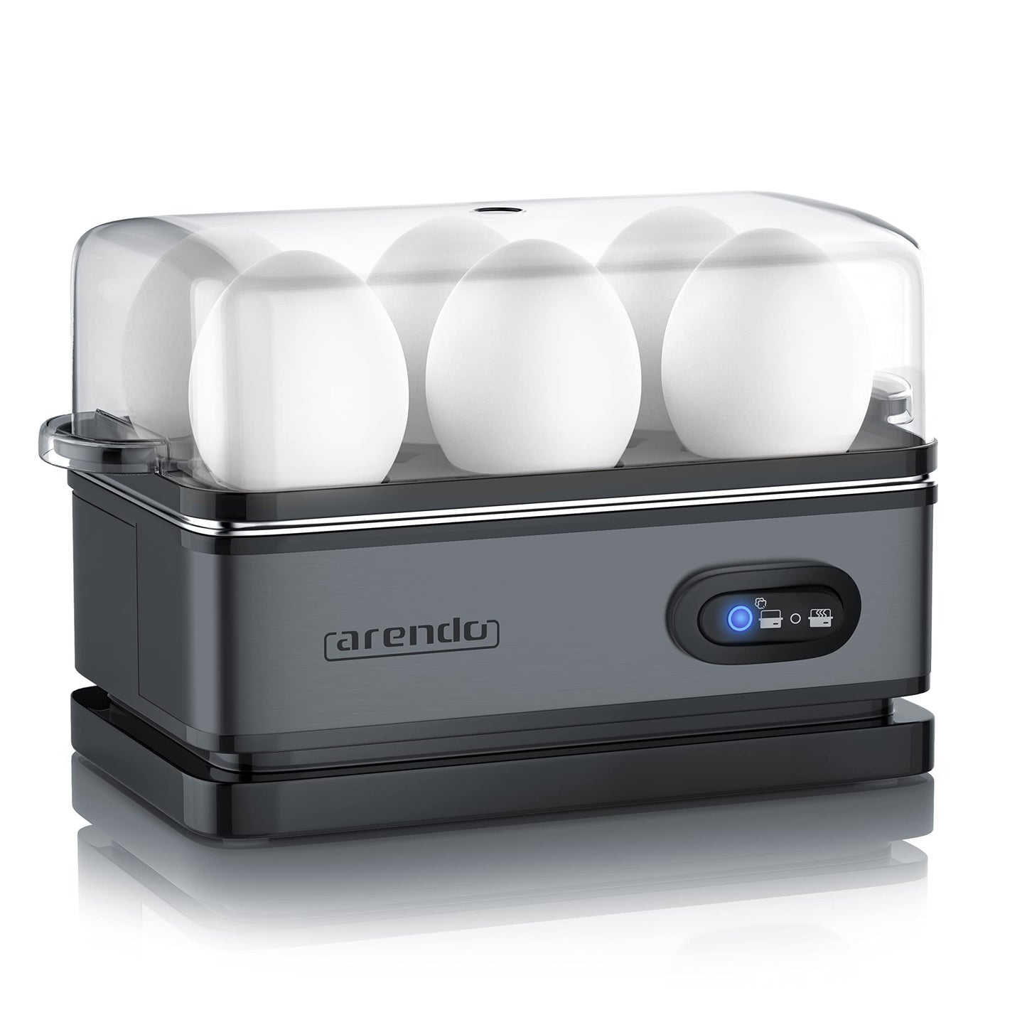 arendo - Electric Egg Boiler, Automatic Cooker with Warming Function, 6 Egg Capacity, Indication Light, for Perfect Soft and Hard Eggs,Water Measuring