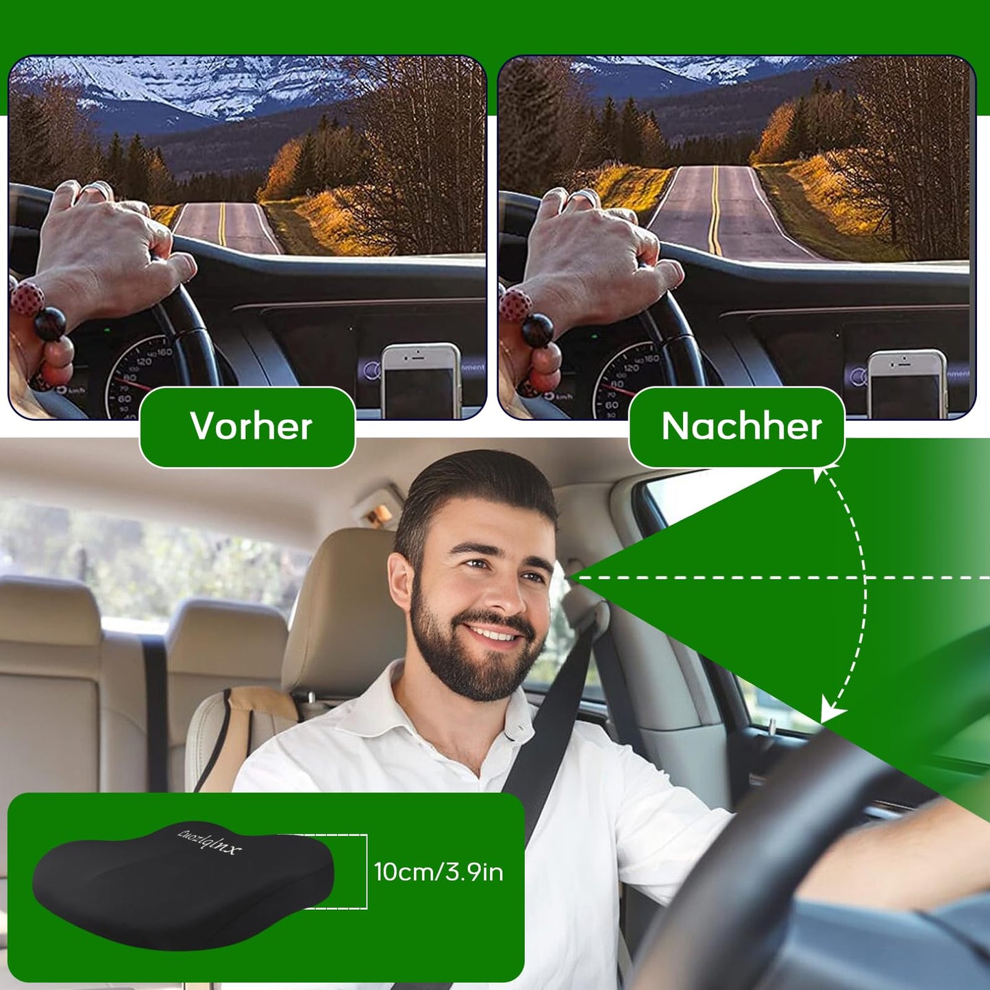 LUOZIQINX Car Seat Cushion Pad, 3.9in Wedge Car Booster Seat Cushion for Driving, Memory Foam Driver Seat Cushion Pillow for Office Chairs,Car