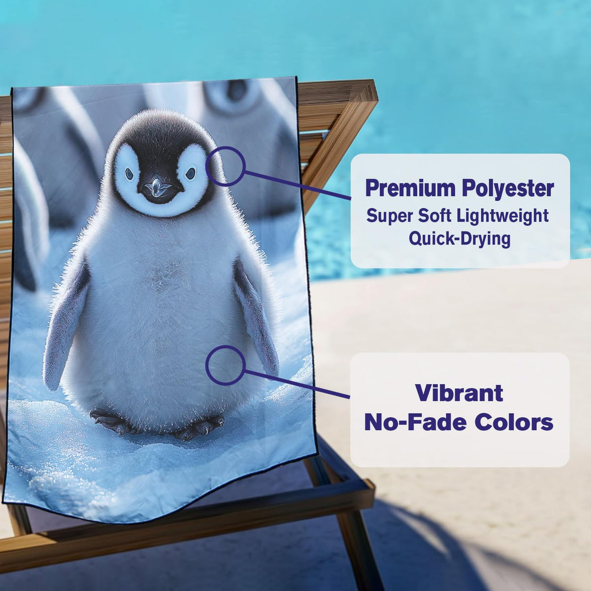 Violetpos Cute Penguin Beach Towel, Extra Large 180x90 cm 250GSM Microfibre, Sand Free Quick Dry