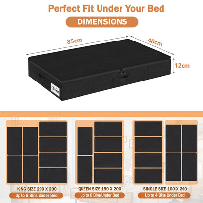 12 cm Tall 40L Under Bed & Sofa Storage Boxes with Zipped Lids, Slim Low Profile Under Bed Storage Boxes w/Sturdy Sides, Base
