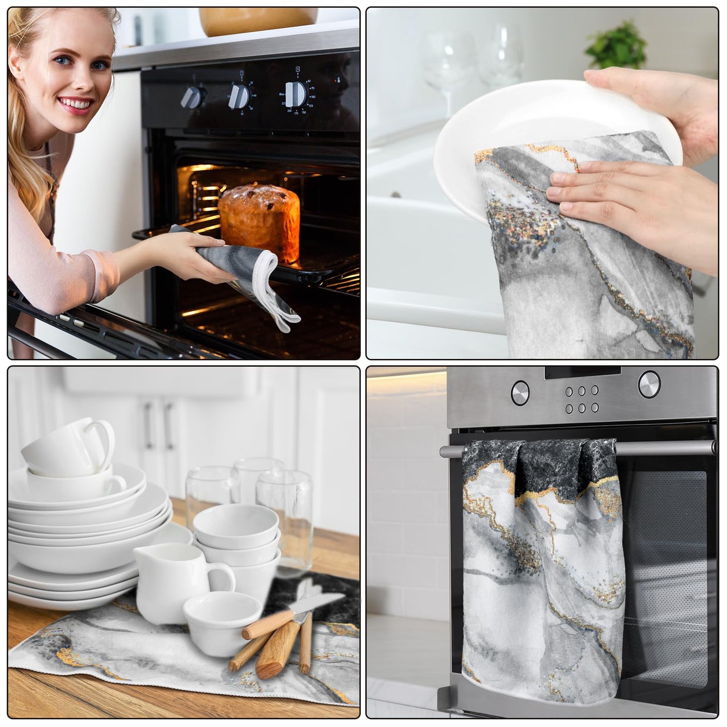 Boyiee Set of 6 Marble Kitchen Towels Marble Summer Tea Towels Absorbent Dish Towels 24 x 16 Inches Kitchen Gifts Hand Towels Gifts for Farmhouse