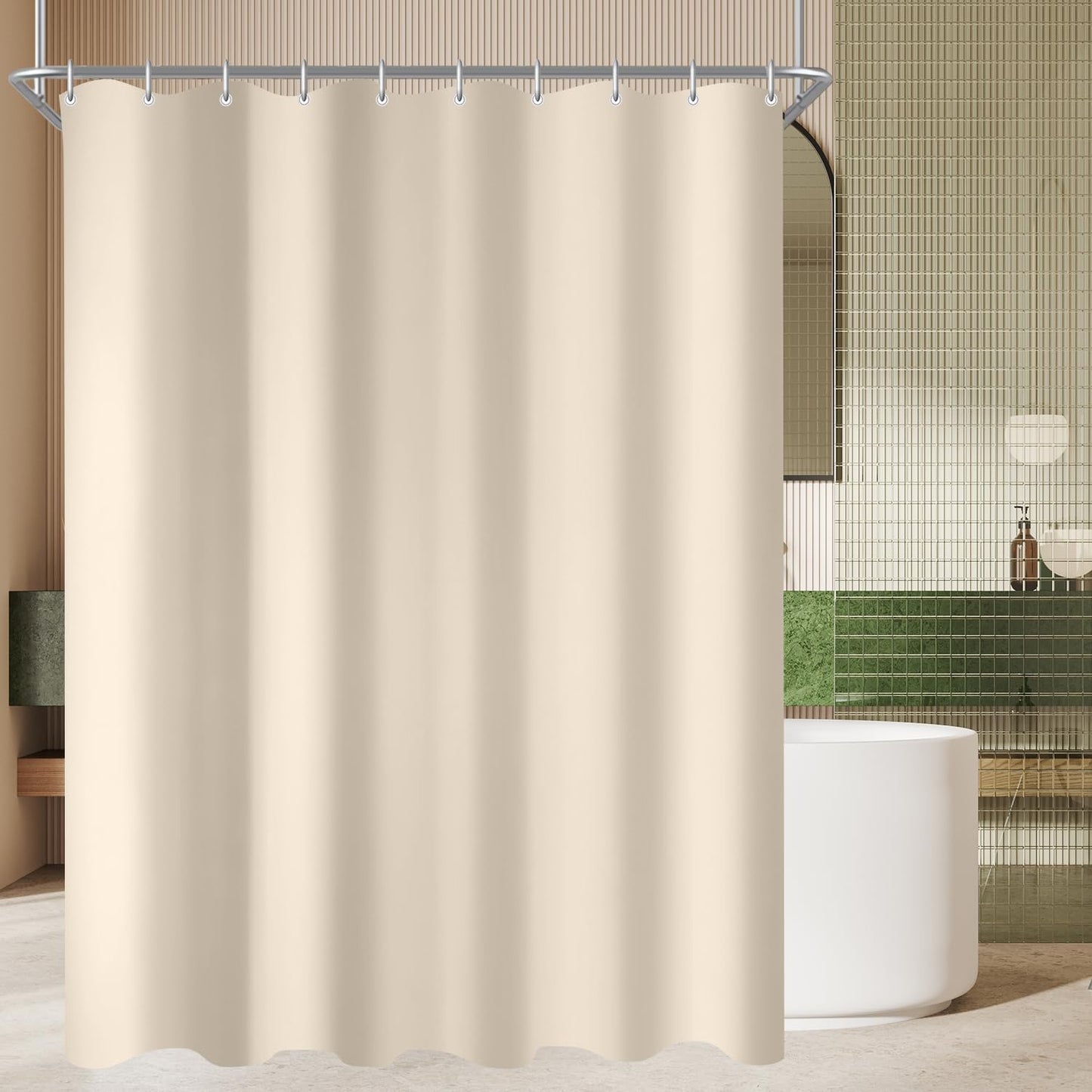 Lerores Shower Curtain, 160 x 200 cm, Beige, Weighted Hem, Anti-Mould Textile, Water-Repellent, Washable Polyester Fabric Bath Curtains for Bathroom