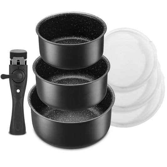 Fadware Non Stick Saucepan Set with Removable Handle and Sealing Lids, Non Stick Pot Set for Induction Hobs, 4 Pieces Saucepan for All Hobs, Stackable