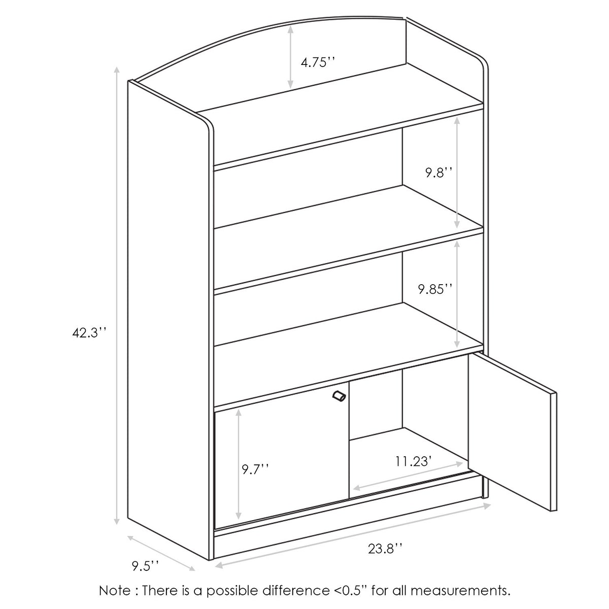 Furinno LOVA Book Shelf, Bookshelf with Storage Cabinet, Bookcase with Door, 11.8 x 23.6 x 37.3, for Living Reoom, Bedroom, Home Office, Pink