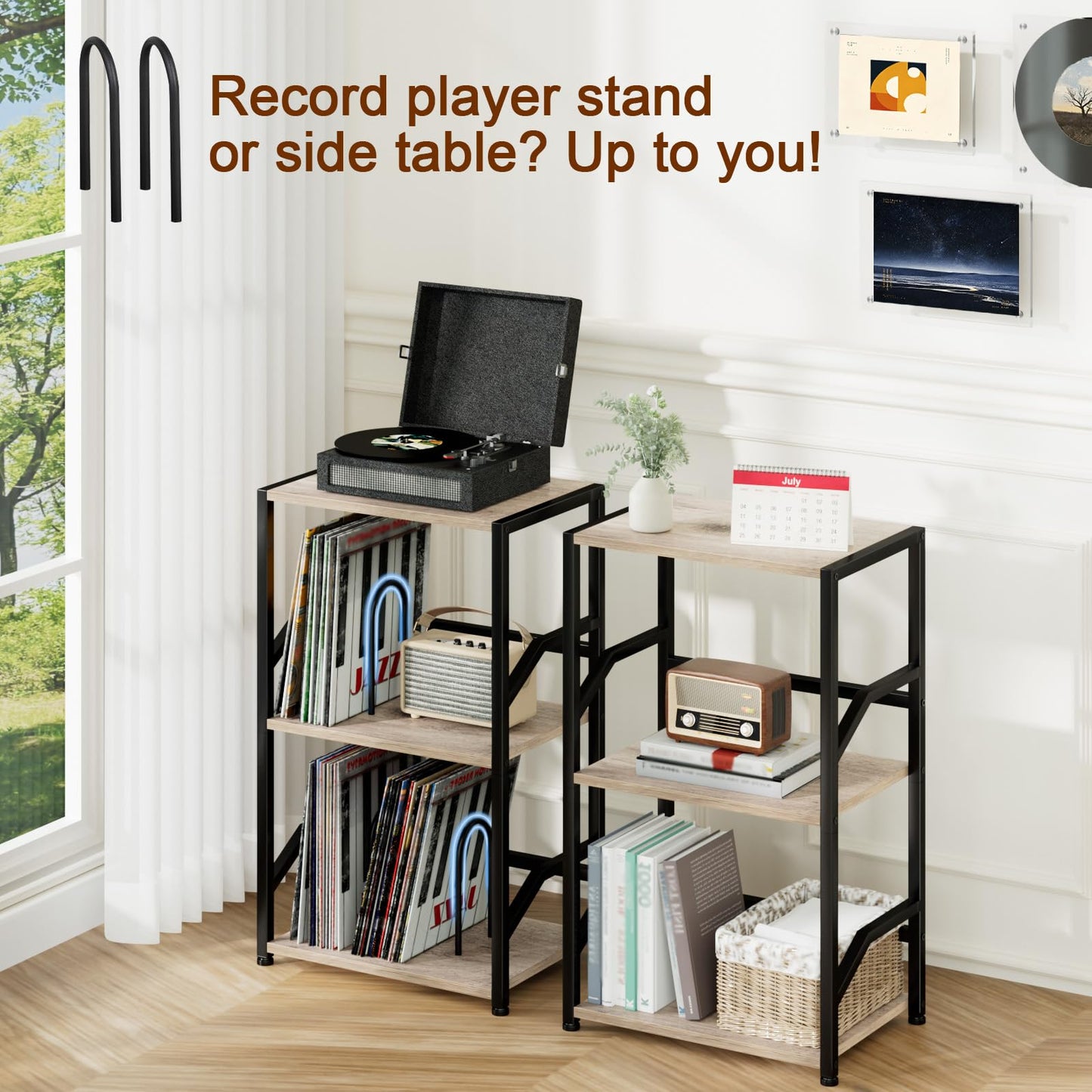 LOAKEKEL Record Player Stand, Vinyl Record Storage Hold Up to 200 Albums