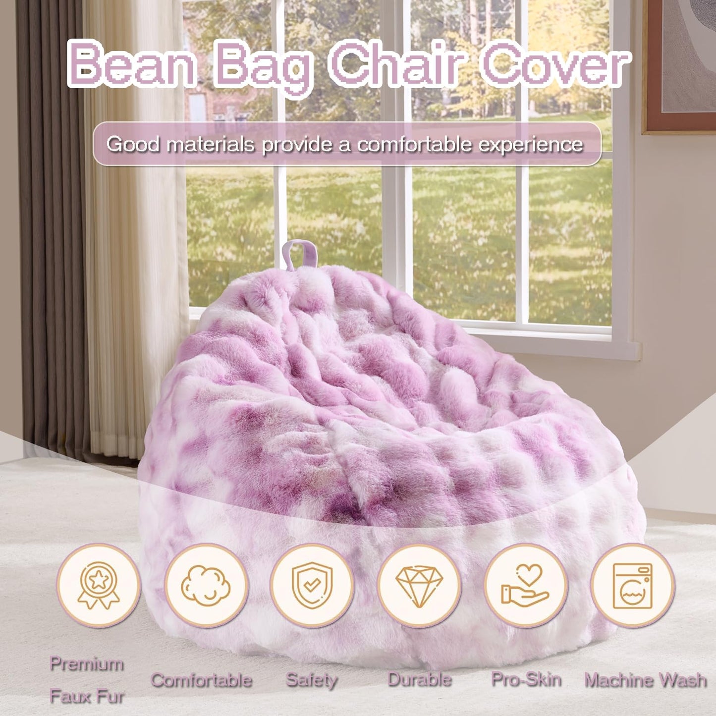 Fluffy Faux Rabbit Fur Bean Bag Chair Cover(No Filler),Cozy Shaggy Bubble Stuffed Animal Storage Large Bean Bag Cover for Bedroom Living Room,Fuzzy