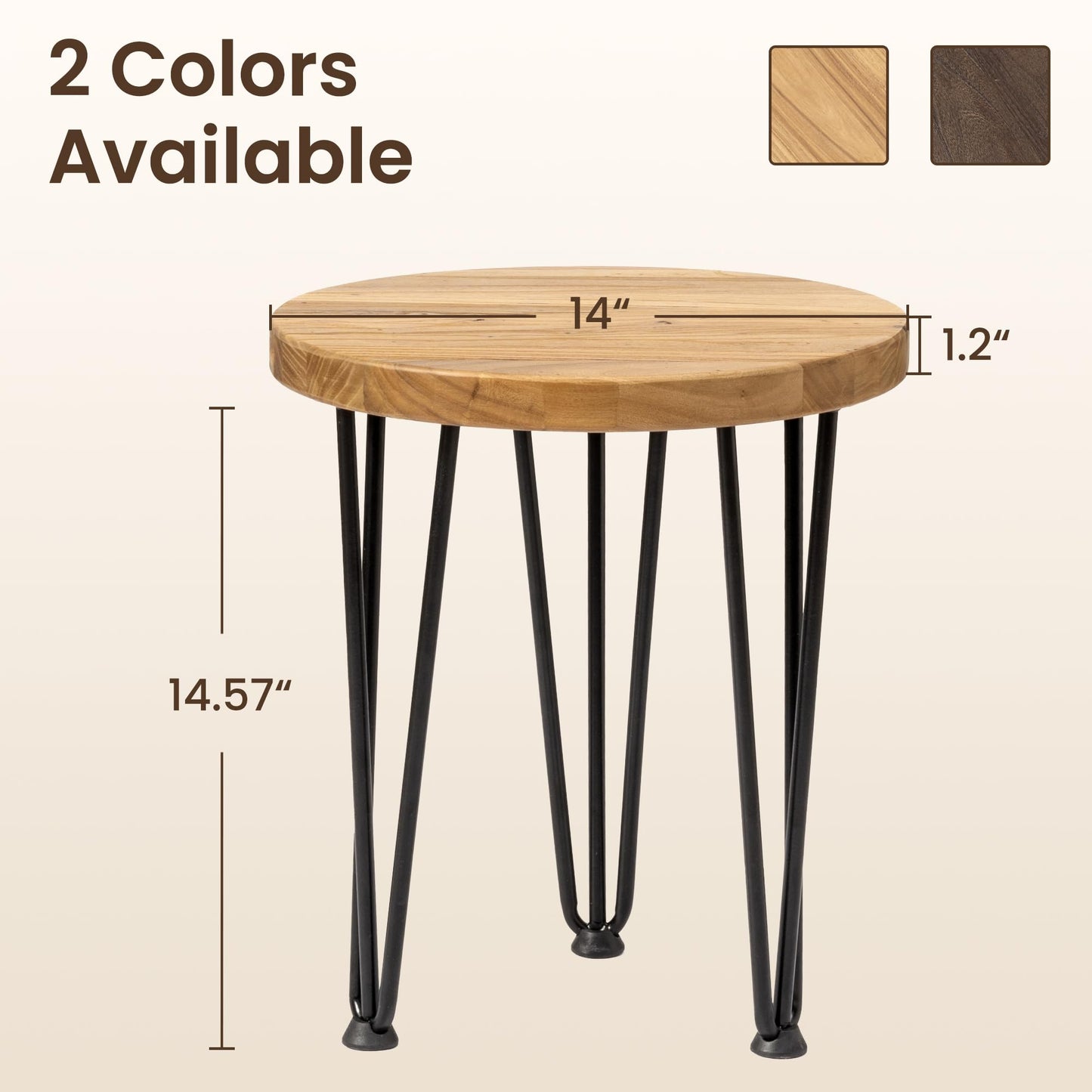 Fun Memories Round Coffee Table - Elm Wood Nesting Table with Metal Legs & Non Slip Feet Base - Rustic Nesting End Tables for Living Room Bedroom