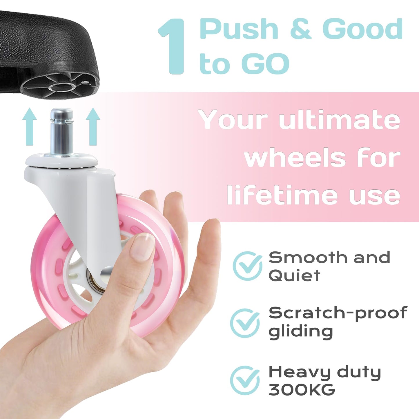 Pink Office Chair Caster Wheels Set of 5, 75mm Heavy-Duty Rubber Chair Casters Replacement