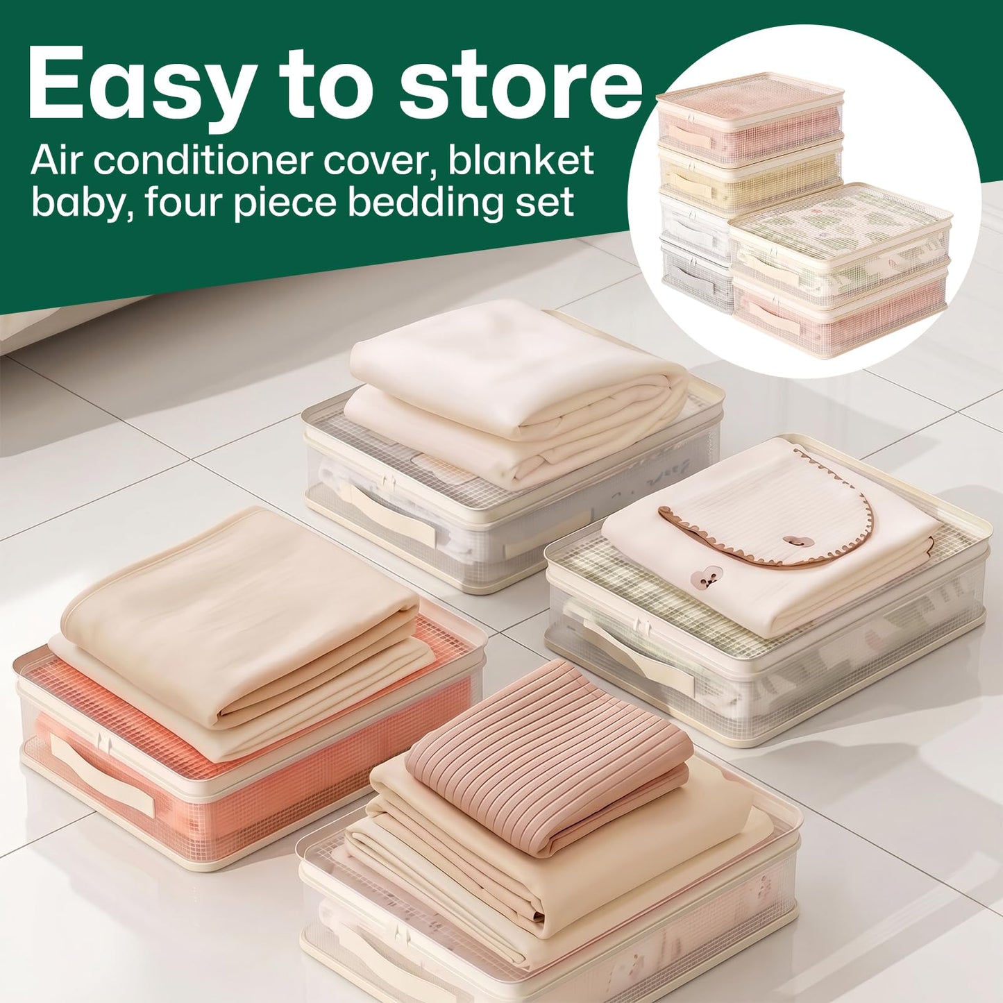 6 Pack PVC Mesh Storage Bags with Handles, 40 x 30 x 12 cm Clear Zippered Organizer Foldable Plastic Clothes Organiser Bag Underbed Storage Bags Bed