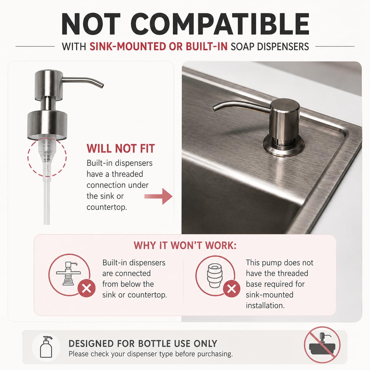 Soap Dispenser Pump Head Replacement 28mm Stainless Steel Brushed