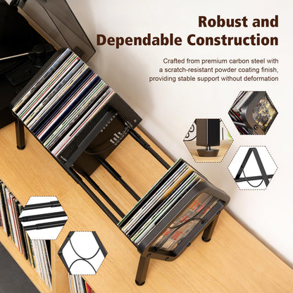 Expandable Vinyl Record Storage Rack, Holds 40-60 LPs, Easy Assembly