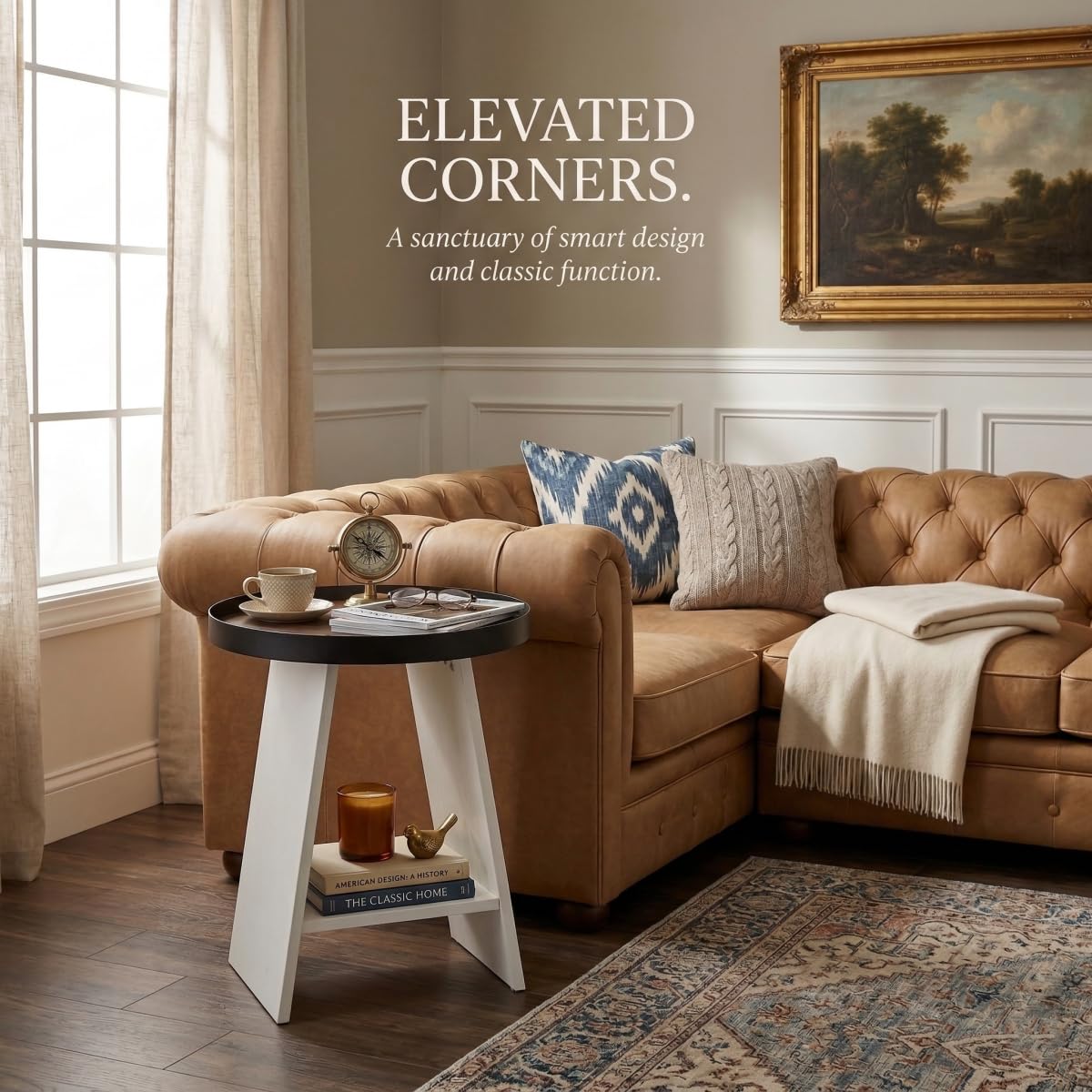 ZEXVIDA 2-Tier Round End Table with 17.7 inch Tray Top, White