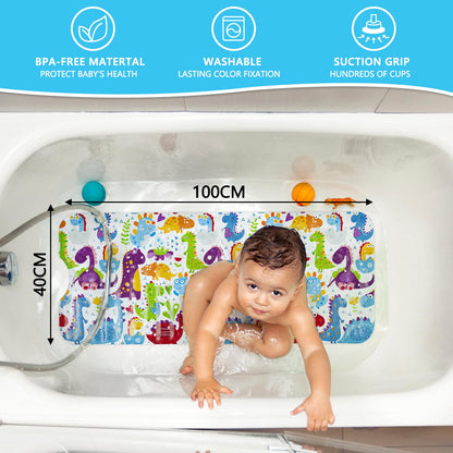 Capslpad Bathtub Mat Non Slip Anti Mould 40x100 cm Cartoon Dinosaurs Bath Mats Extra Large Soft Bath Seat Mat with Suction Cups & Drain Holes Machine