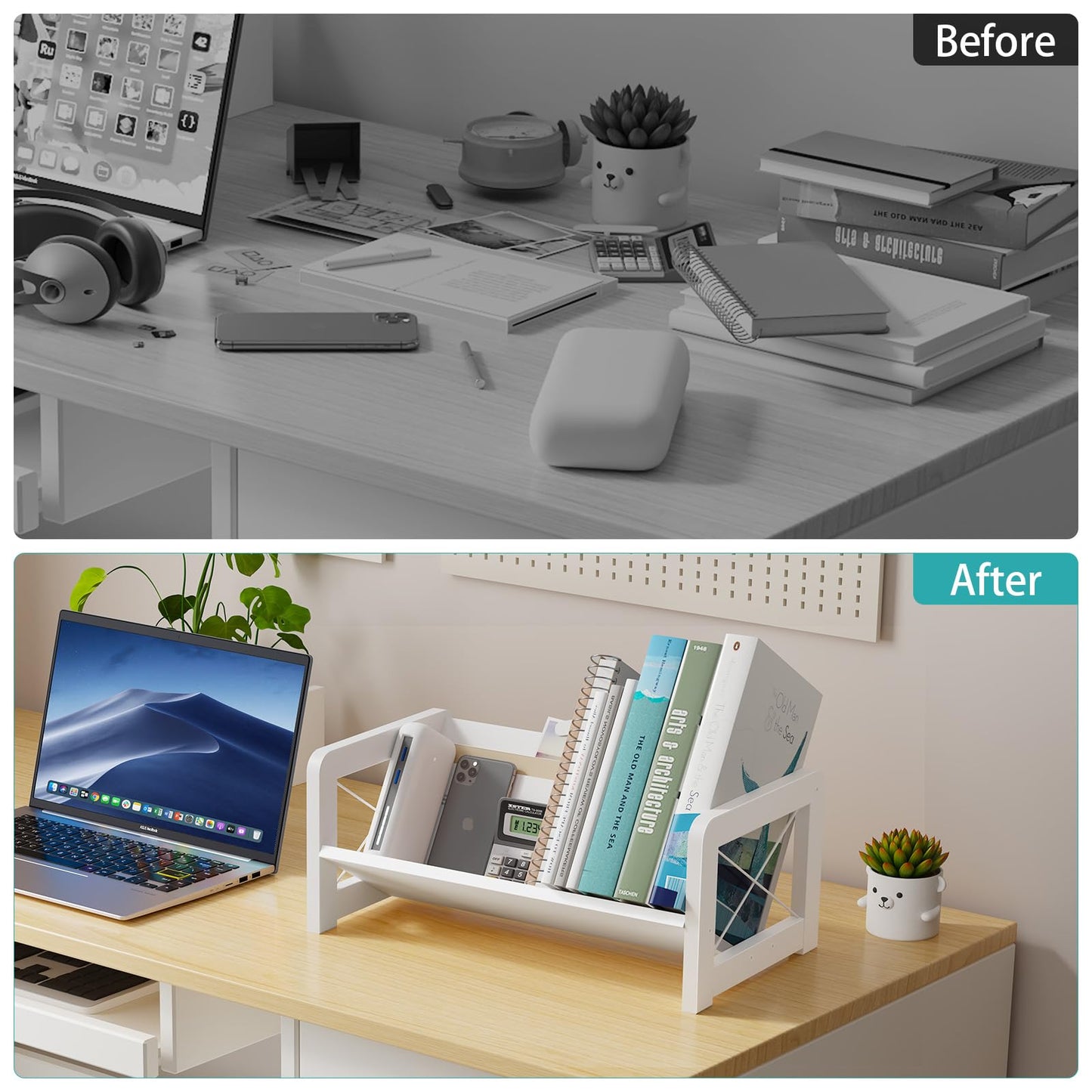 ELITEROO Mini Bookshelf for Desk, Desktop Bookcase, Single Cookbook Shelf, Tabletop Book Storage Rack, Tiny Book Organizer for Book Display & Storage