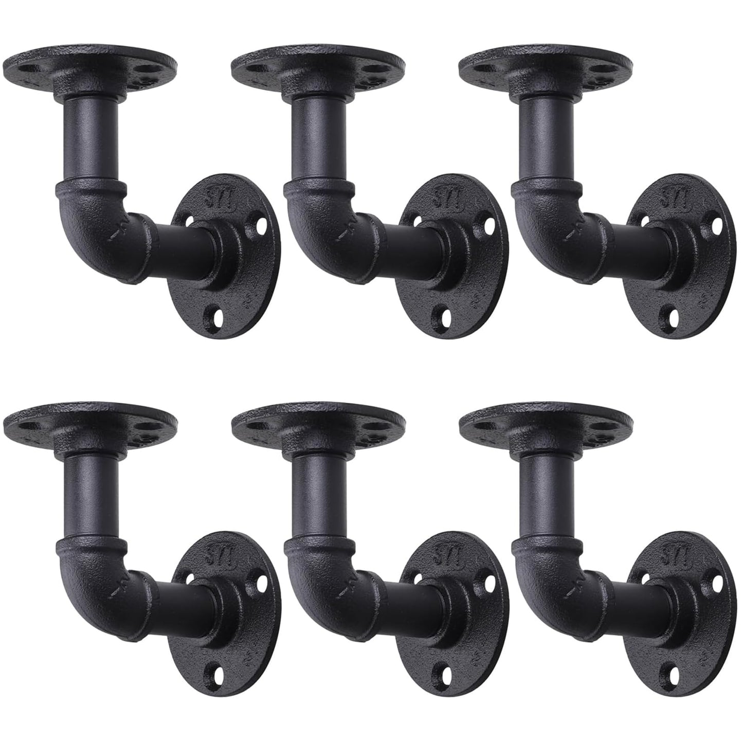 6 Pack Industrial Pipe Shelf Brackets, Black Floating Pipe Brackets with Screws, Heavy Duty Wall Mounted Pipe Shelves for Home Scaffold Board -