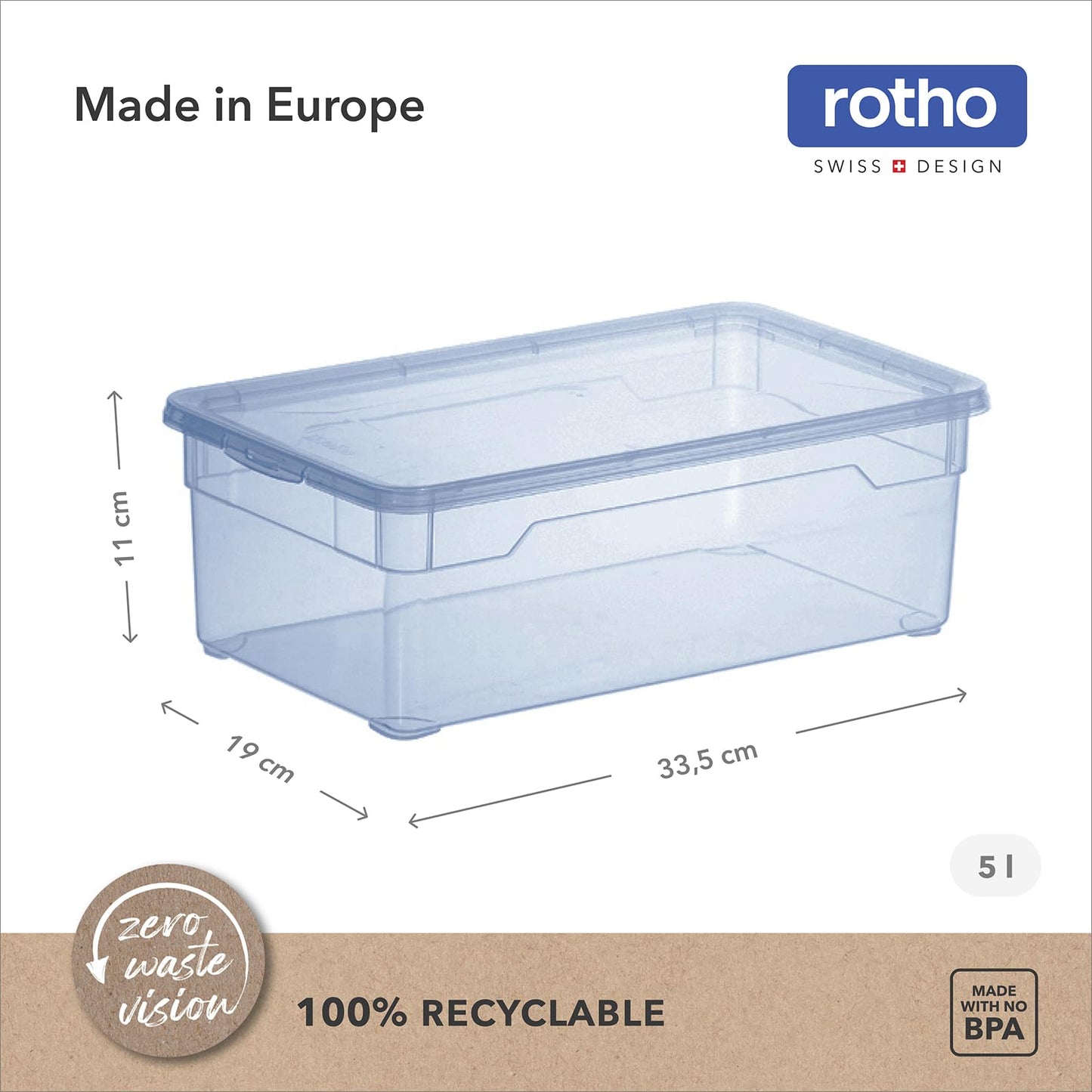 Rotho Clear Box 12x Storage Boxes 5 L with Lid, Stackable 33 x 19 x 11 cm