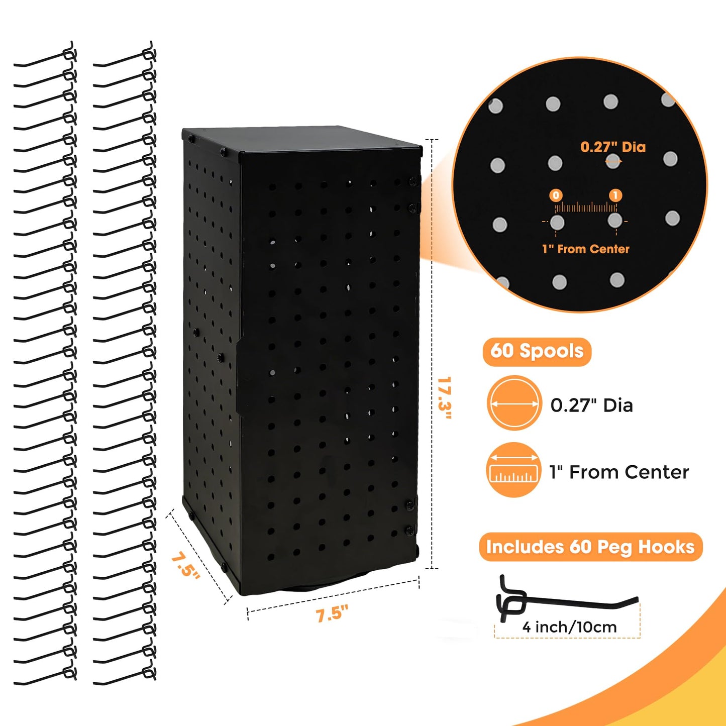 360° Rotating Peg Board Display Stand with 60 Hooks, Jewelry Stand (Black)