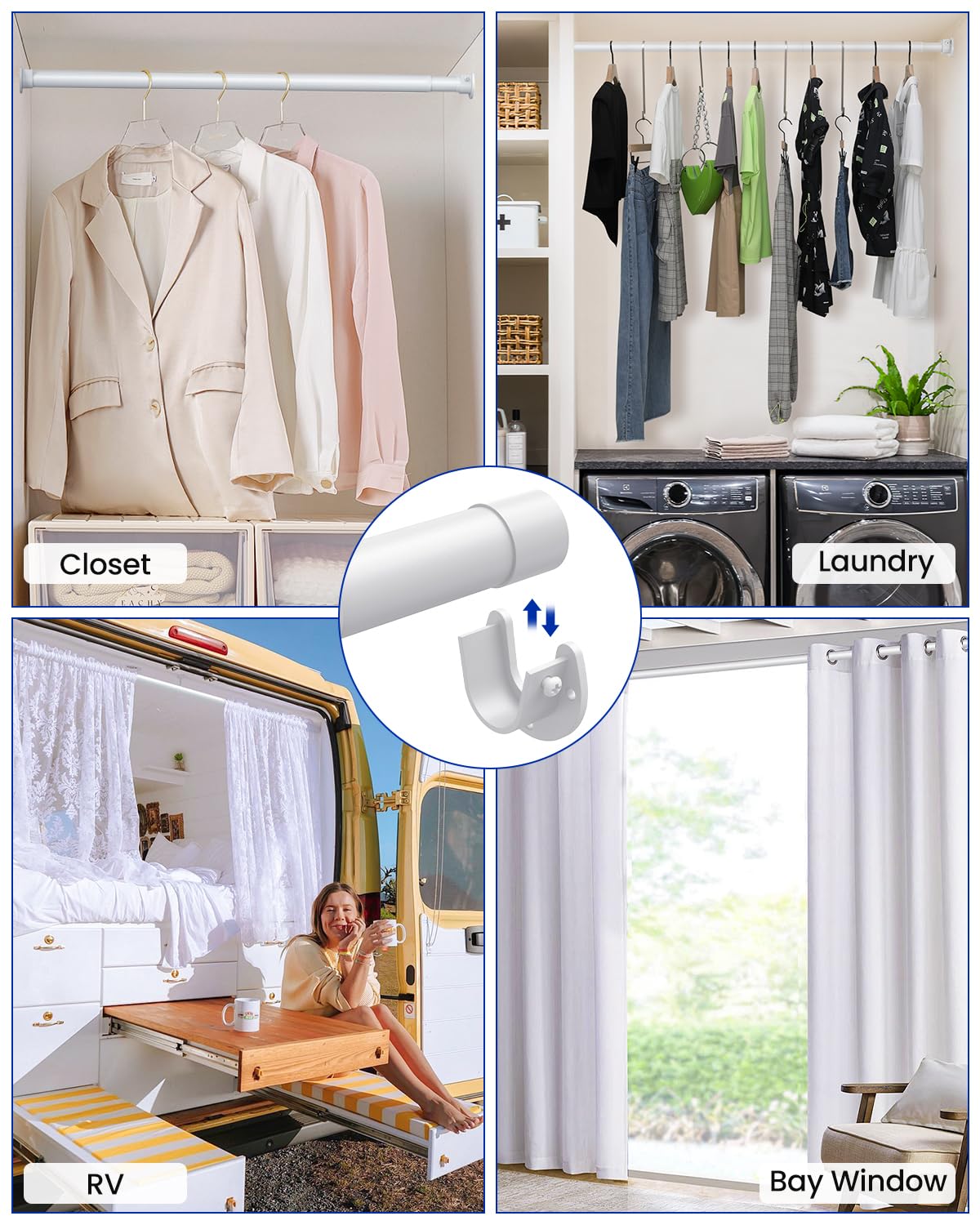 Wardrobe Rail, 43 to 173 CM Stepless Adjustable Metal Rails To Hanging Clothes, 3.3 CM Heavy Duty Wardrobe Rails and Fittings for Closet Wardrobes