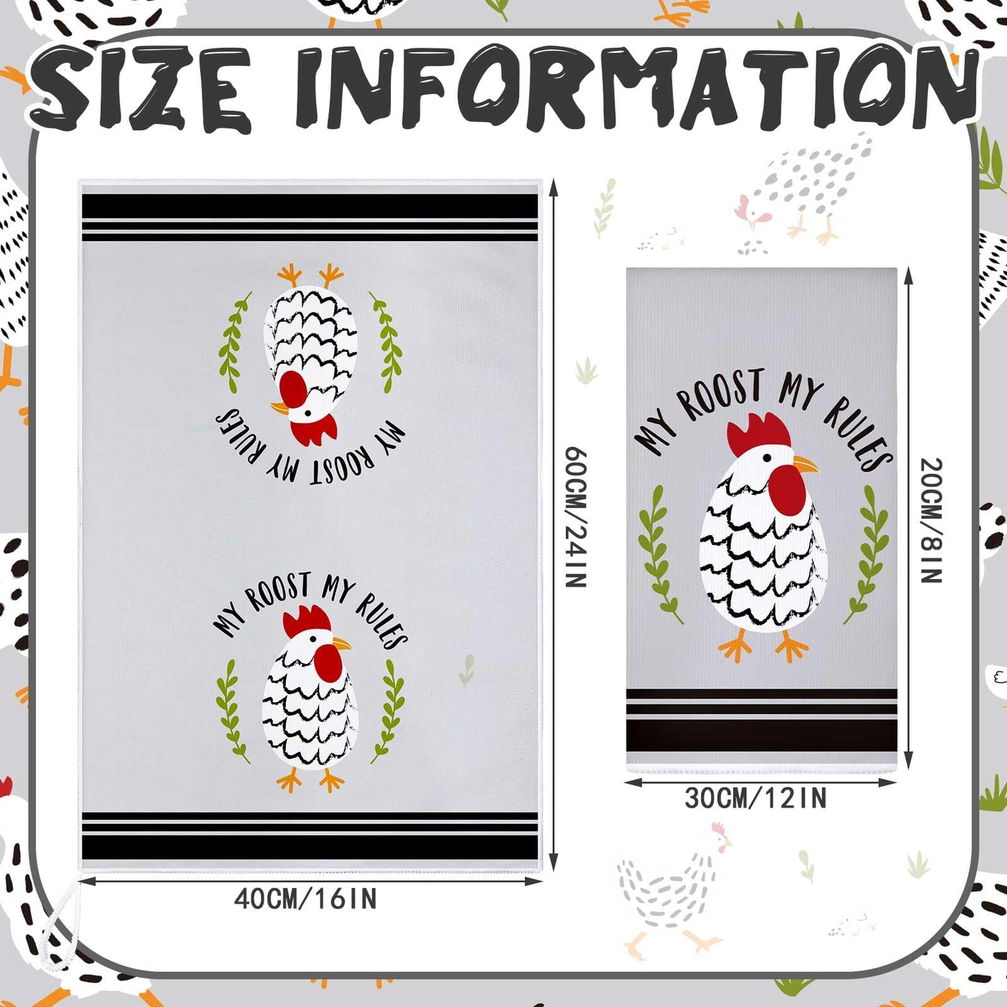 Boyiee Set of 6 Farm Chickens Kitchen Towels Farmhouse Absorbent Dish Tea Towels Rustic Country Rooster 24 x 16 Inches Gifts Chickens Hand Washcloth