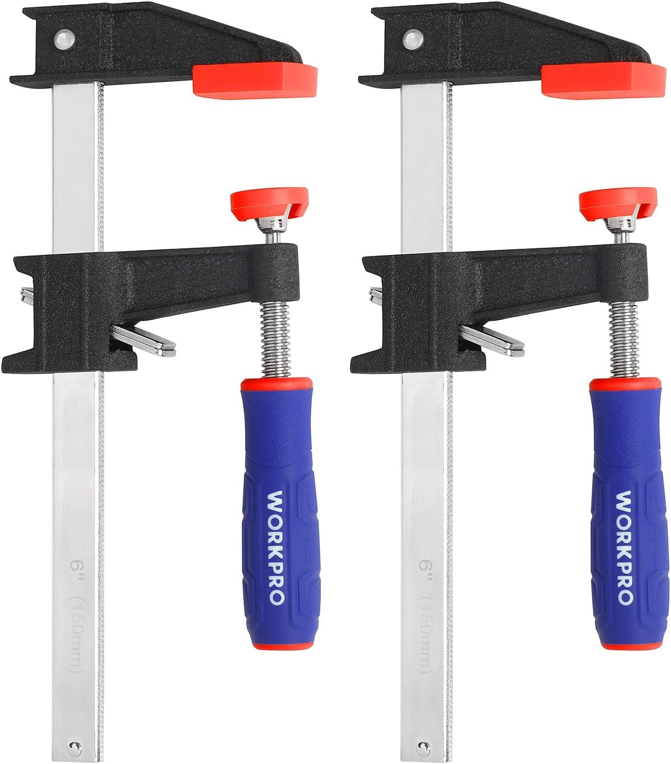 WORKPRO 150 mm Bar Clamps Set, 2-Pack Heavy Duty F Clamps, Quick-Release Woodworking Clamp, Ideal for Woodworker Metalworker, Carpenters Hobbyist, Max