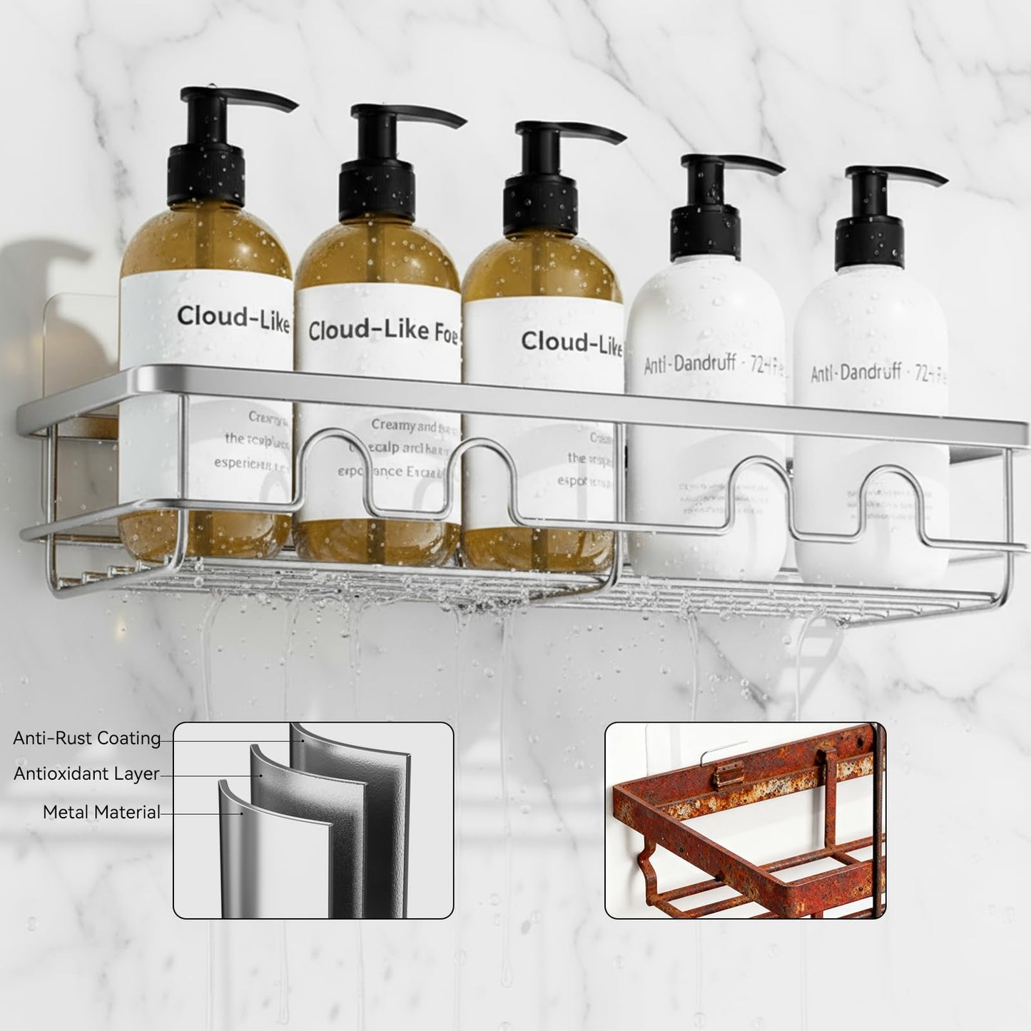 Dimyno Adhesive Shower Caddy, Large Capacity Shower Racks for Inside Shower, No Drill Bathroom Shower Organizer and Storage