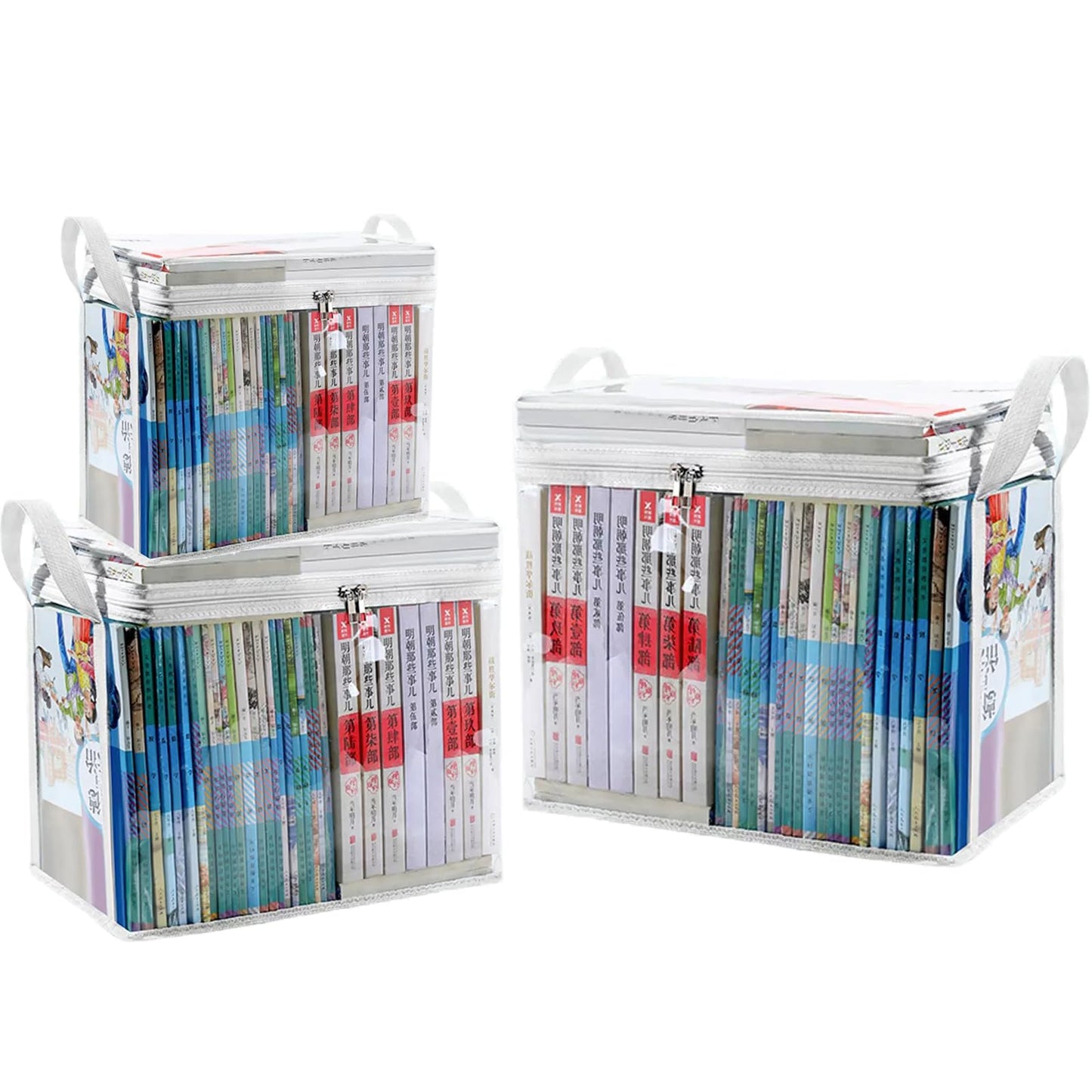 PolMinrs Storage Boxes 3-Pack, Foldable Plastic Boxes with Lids for Book Storage, Transparent Design for Quick Access to Items. Different Sizes of