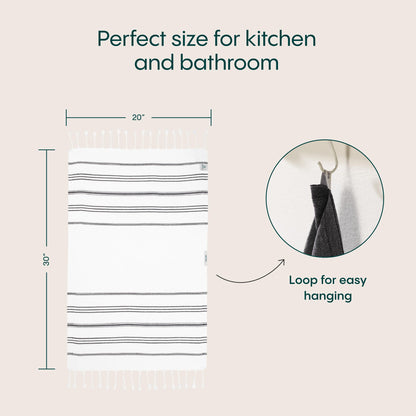 WETCAT Turkish Hand Towels with Hanging Loop, Set of 2 20" x 30" 100% Turkish Cotton, Pre-Washed, Quick Drying, for Kitchen or Bathroom