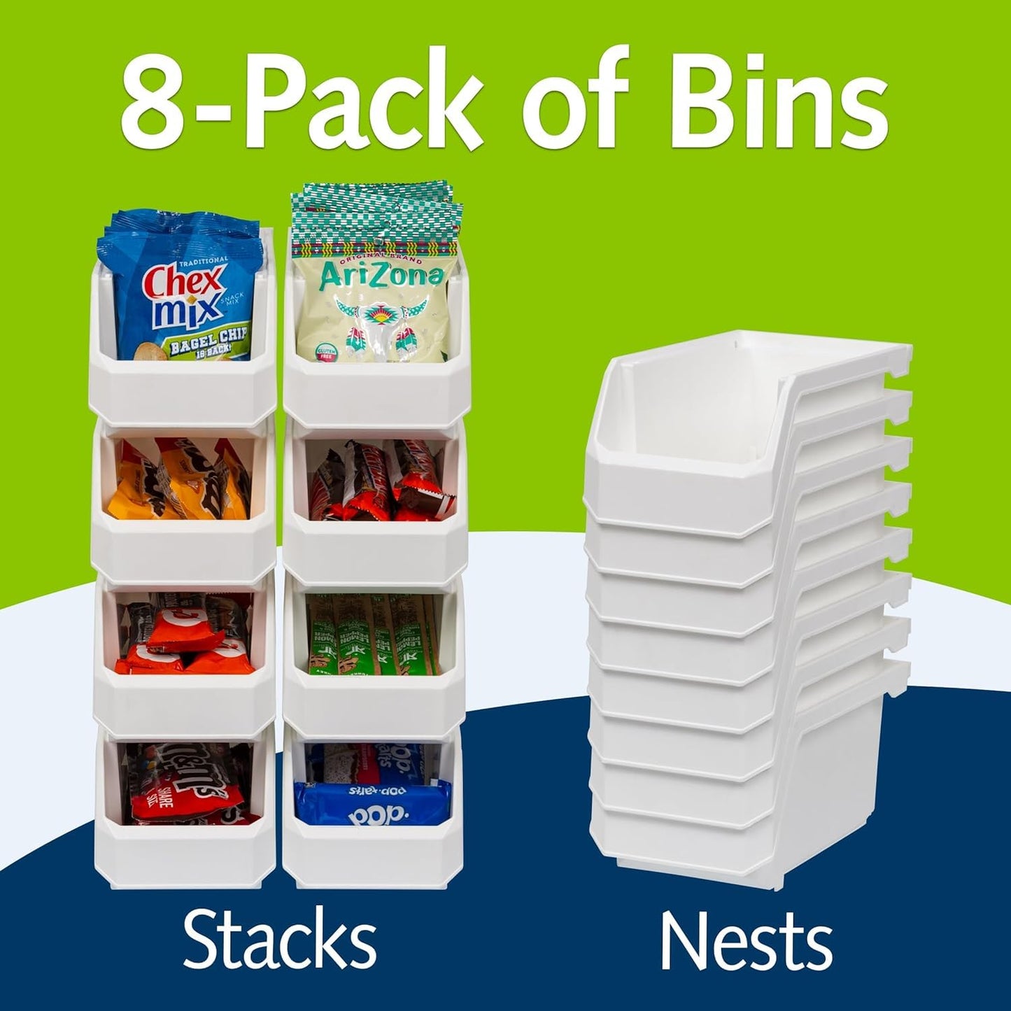 ReadySpace Plastic Containers for Organizing and Storage Bins for Closet, Kitchen, Office, Toys, or Pantry Organization, Medium, 8-Pack, White