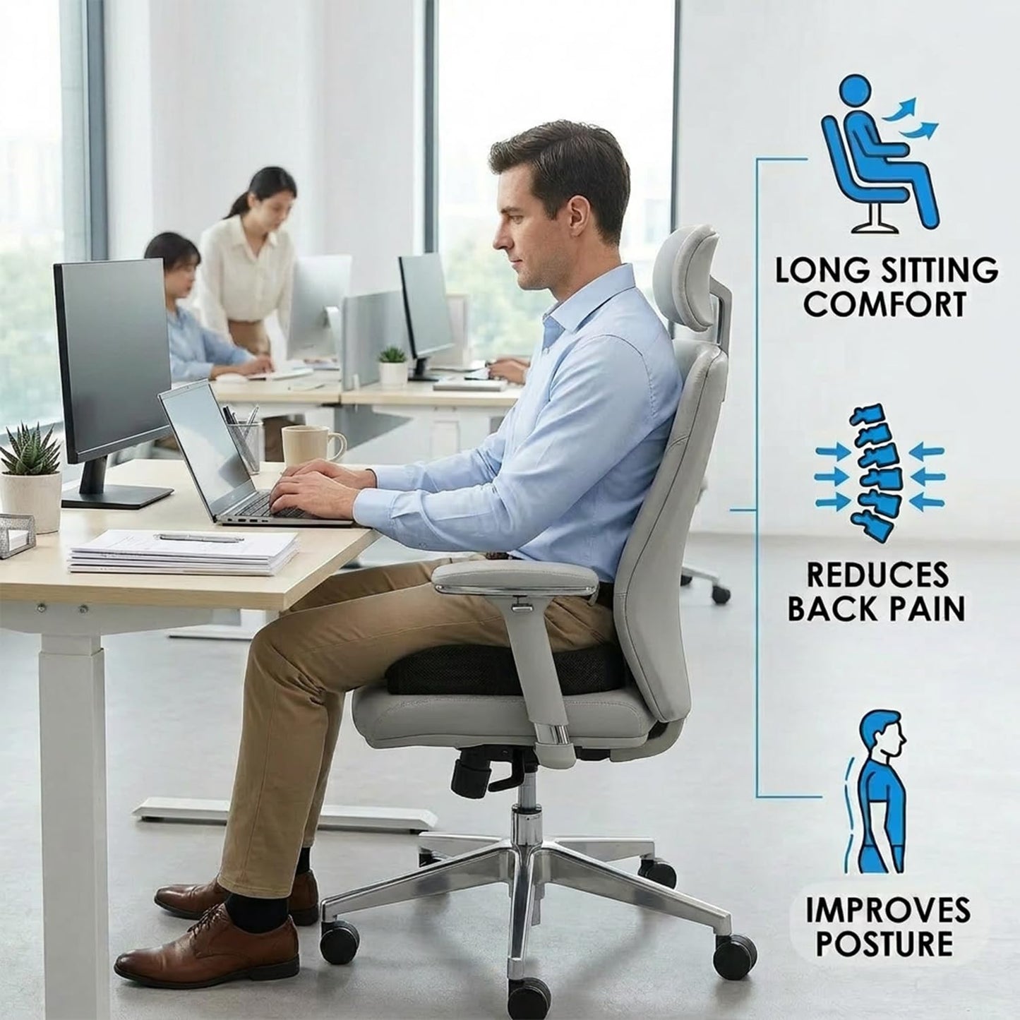 Chemlliy Dual-Layer Memory Foam Seat Cushion, Ergonomic Office Chair Cushion Car Seat Cushion for Long Sitting