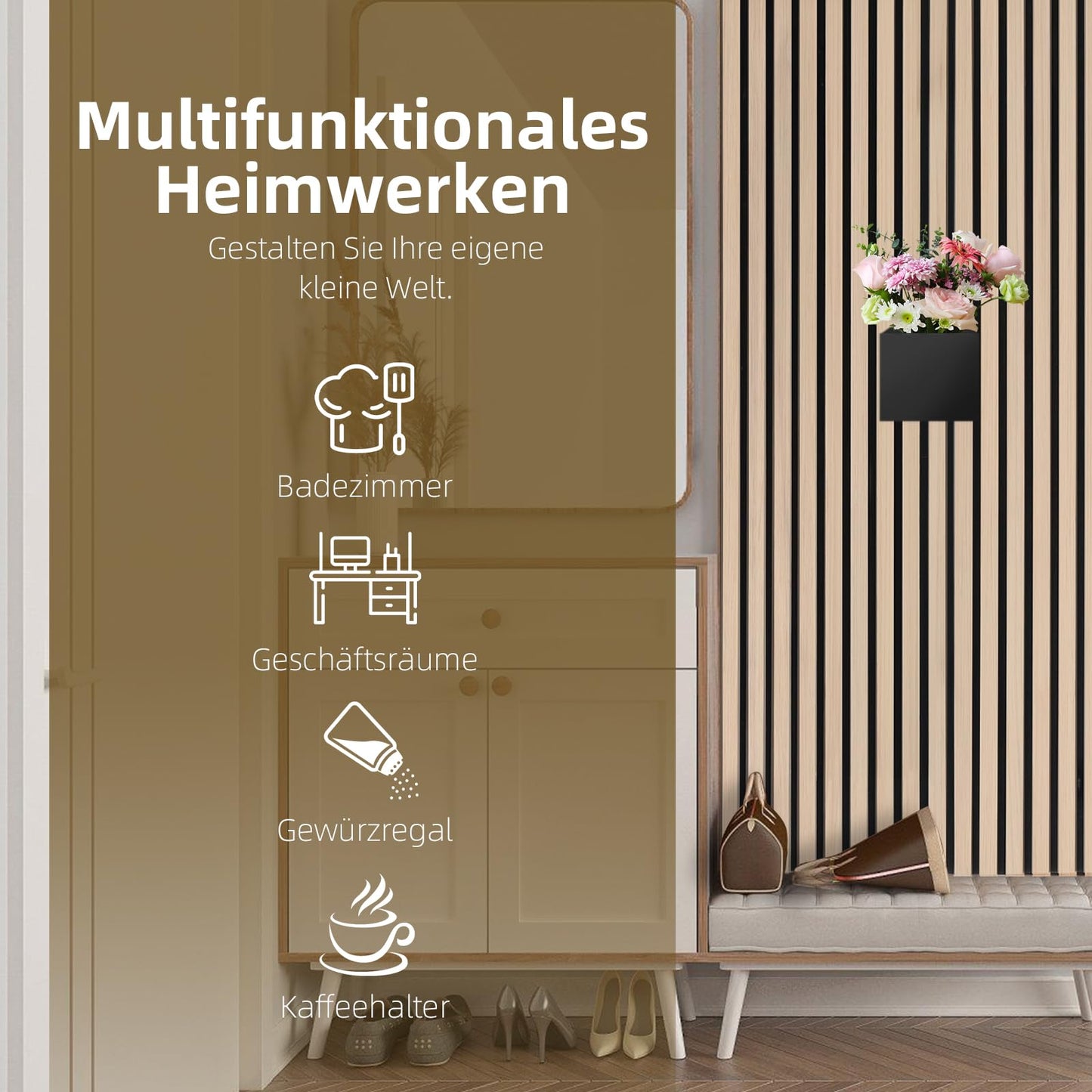 URCheers Wall Organizer Metal for Acoustic Panels with Hooks, Box & Shelf, for Acousticpanels, Slatted Wall Panels & Accessories, Ideal for Office