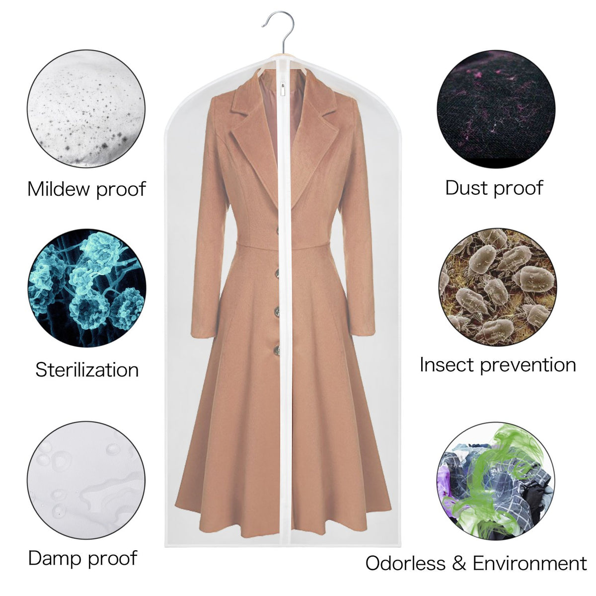 Univivi Hanging Garment Bags, 60 inch Suit Bags for Storage Set of 12, PEVA Moth-Proof Breathable Dust for Long Dress Wedding Dress Bag