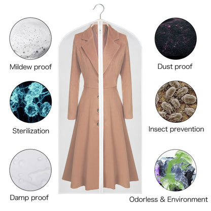 Univivi Hanging Garment Bags, 60 inch Suit Bags for Storage Set of 12, PEVA Moth-Proof Breathable Dust for Long Dress Wedding Dress Bag
