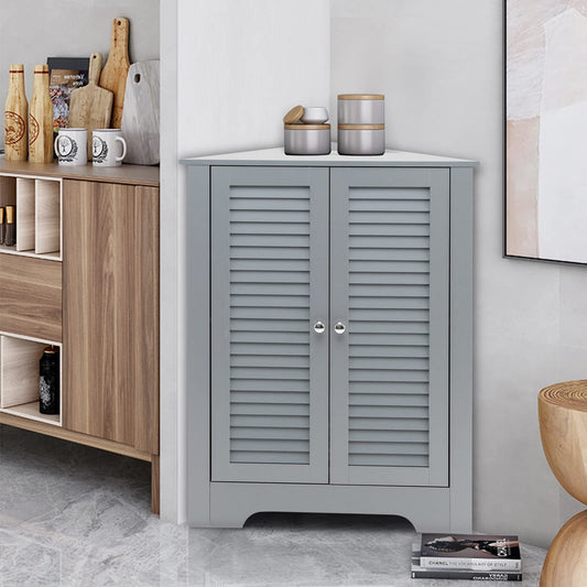 CASART Floor Storage Cabinet, Multipurpose Corner Shelf with Double Louver Cabinet Doors, Stand Organizer Cupboard Unit for Kitchen, Living Room