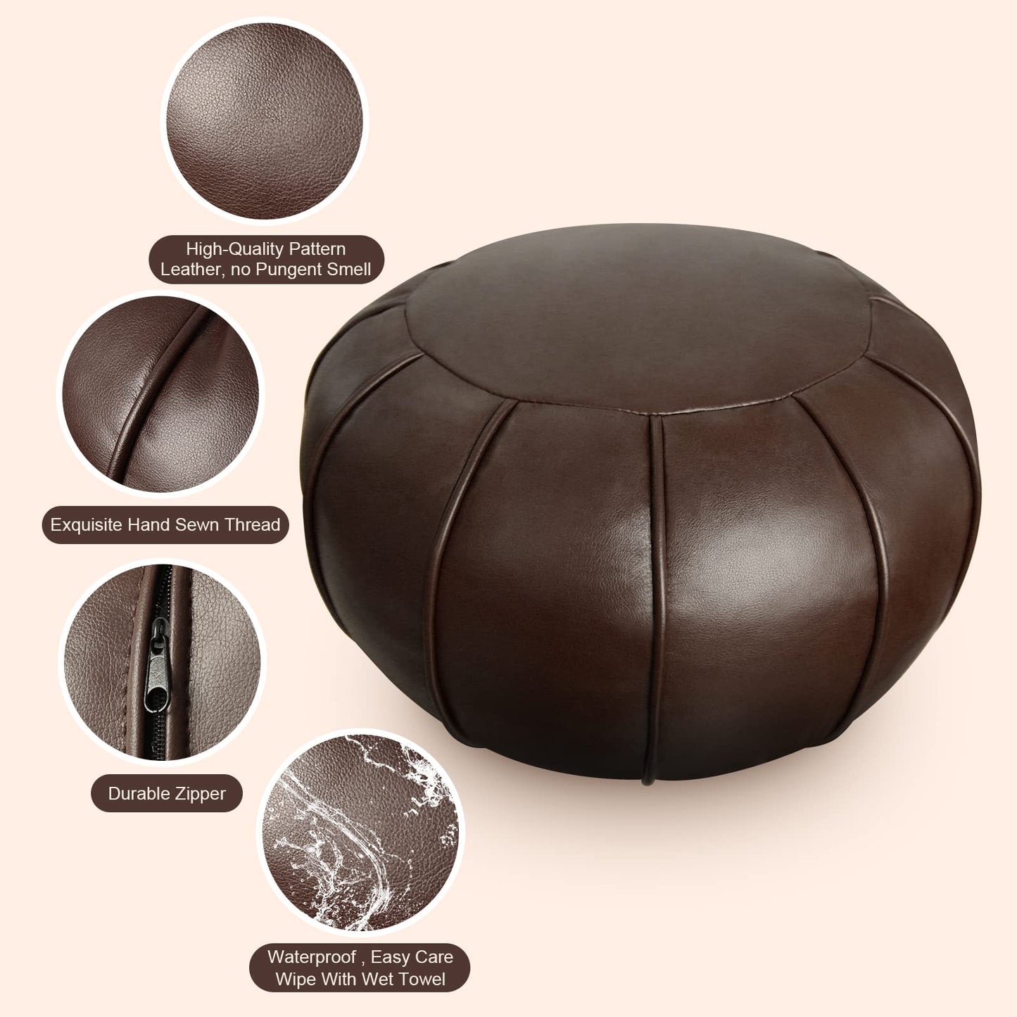 Louis Donné Premium Artisanal Leather Pouffe, Handmade Unstuffed Ottoman Pouf Cover, Footstool
