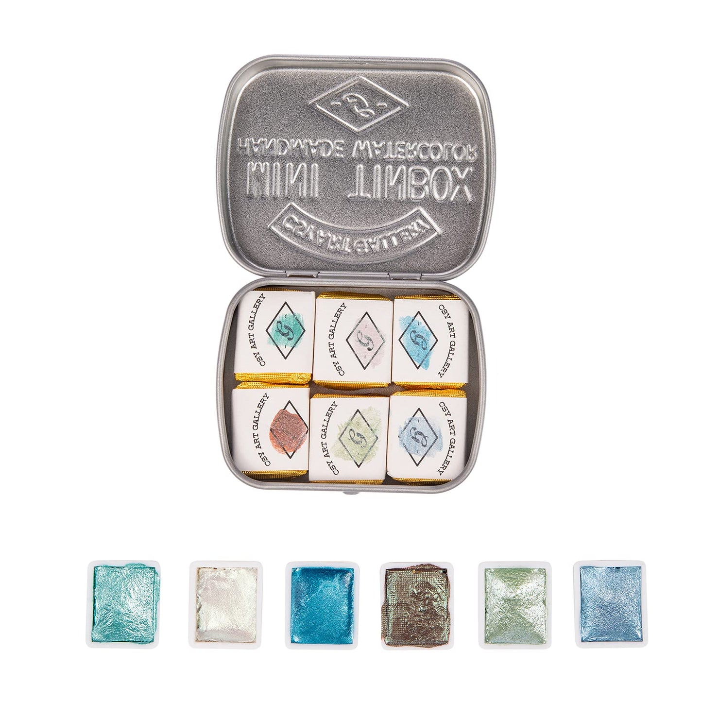 CSY art gallery Artist Watercolour Paint Set-Glitter Paint -Metallic Water Colouring Paint - Solid Palette- Retro Portable Metal Case-Pearlescent