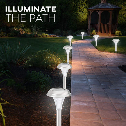 Solar Garden Lights for Outdoor  8 Brightest Light Set - Beautiful Brushed Stainless Steel - Transform Your Paths, Garden, Flowerbeds and Drive -
