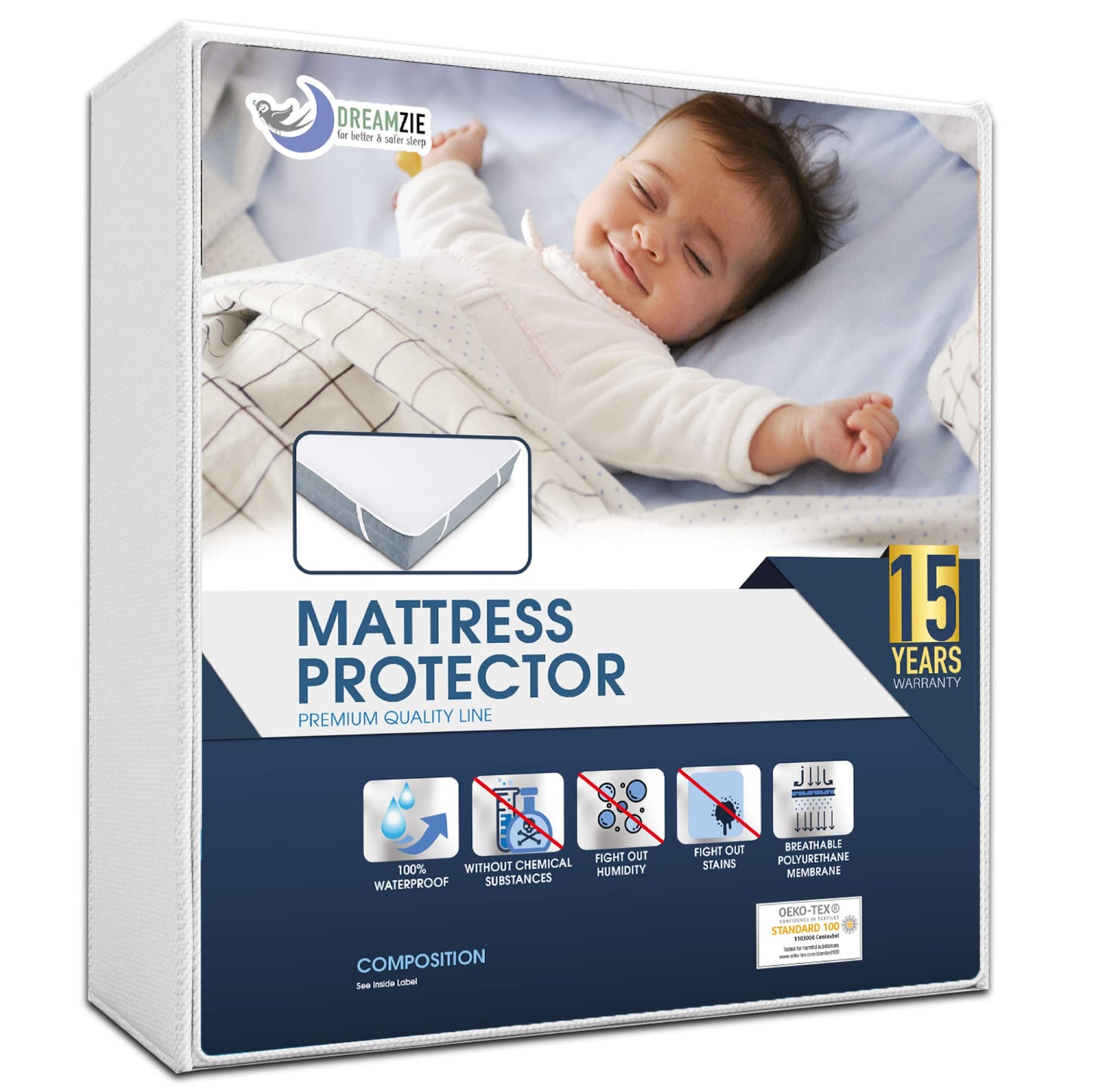 Dreamzie Mattress Protector Waterproof with 4 Elastic Corners - OEKO-TEX® Certified- For Mattress 60 x 120 cm